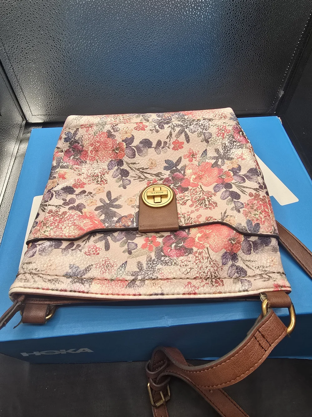 Rosetti Floral Crossbody Bag with Gold-Tone Turn‎ Lock - Pink/Brown